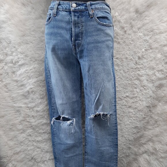 Levi's Woman's Blue Wedgie Straight Fly Buttons Distressed Ripped Denim Jeans 28 - Picture 1 of 13